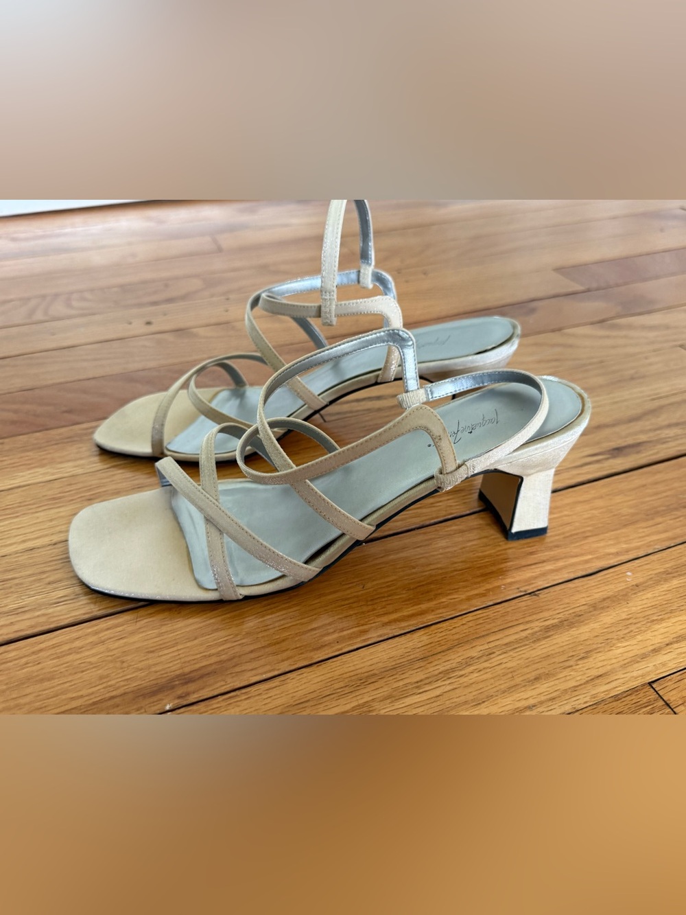 Cream Strappy Square-Toe Heels
